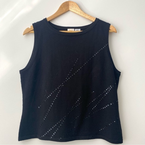 Mantles Wool Blend Scoop Neck Sequins Accent Tank Top Black Size Large - Picture 1 of 7